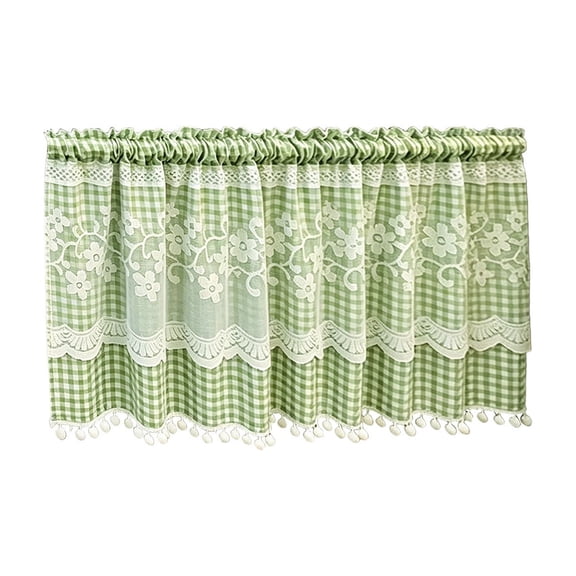 MERILER Floral Print Kitchen Tier Curtains Lace Edge Window Valance Short Curtain Light Filtering Cafe Curtain For Bathroom Home Decor