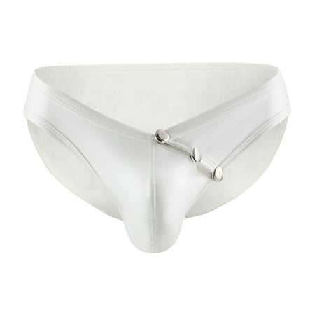 

Premium 2023 Gifts Men Casual Solid Briefs Patent Leather Panties Sexy Low Waist Buttoned Briefs