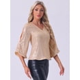 thumbnail image 4 of DARING DIVA Women's 3/4 Sleeve V Neck Sparkly Blouses XS Gold, 4 of 6