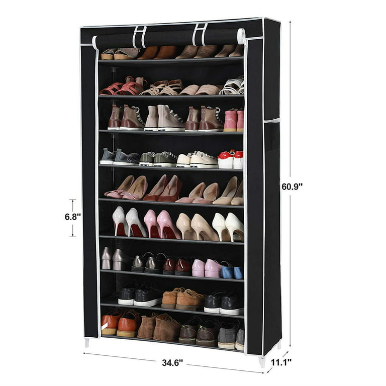 Ktaxon 9 Tiers Shoe Rack Shoe Shelf 50-55 Pairs Shoe Storage Organizer for Entryway Closet Livingroon Bathroom Bedroom Dorm, Black, Size: 3 Row 9 Tier