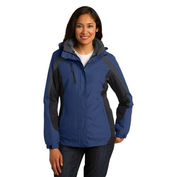 Port Authority Ladies Colorblock 3 in 1 Jacket-2XL (Admiral Blue/ Black/ Magnet Grey)