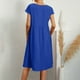 thumbnail image 3 of ICHUANYI Clearance Women's Casual Summer Cotton Linen Solid Color Round Neck Short Sleeve Dress Midi Dress(Blue, M) ICHUANYI WER2023081002350, 3 of 5