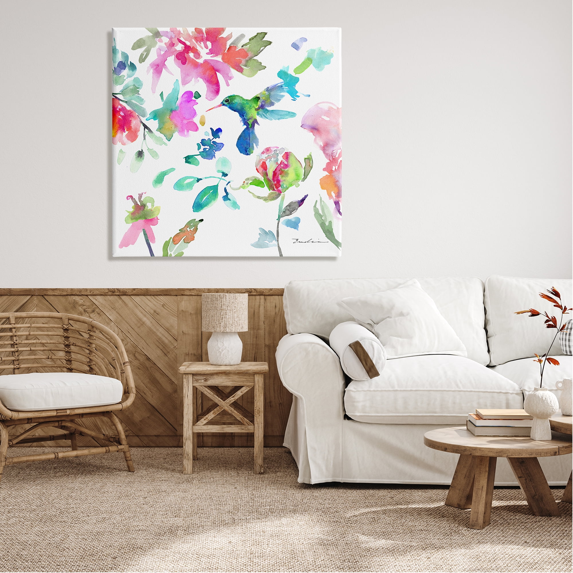 Stupell Hummingbird Vivid Tree Blossoms Animals & Insects Painting Gallery Wrapped Canvas Print Wall Art