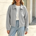 thumbnail image 4 of XRoczxe Women's collared zip-up short jacket, long-sleeved loose-fitting casual sweatshirt style, simple and sophisticated autumn and winter outfit | Multiple colors available, 4 of 8