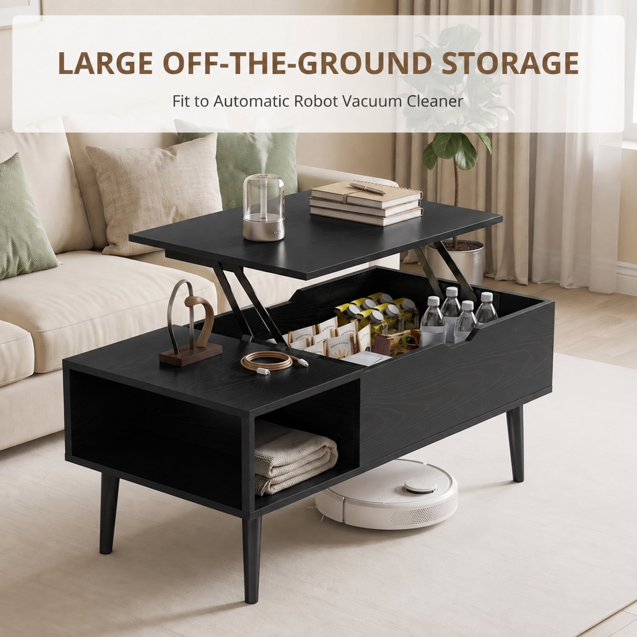edx Wooden Lift Top Coffee Table with Hidden Compartments and