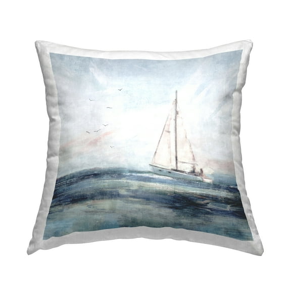 Stupell Industries Tranquil Ocean Scene Distant Floating Sailboat Design by Nina Blue Throw Pillow