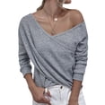 thumbnail image 3 of Xuanfei Women V Neck Long Sleeve Knitted Blouse, 3 of 7