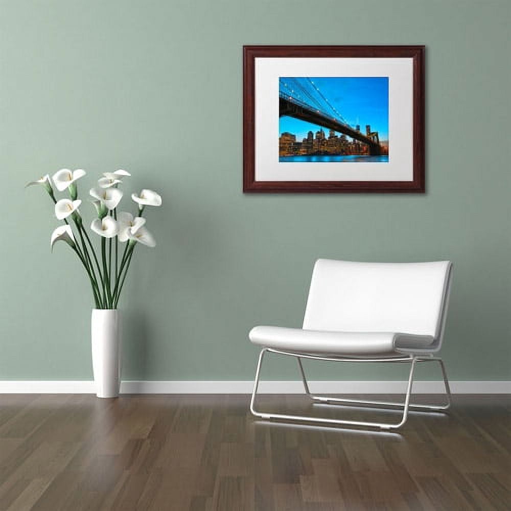 Trademark Fine Art "Brooklyn Bridge 1" Canvas Art by CATeyes, White Matte, Wood Frame