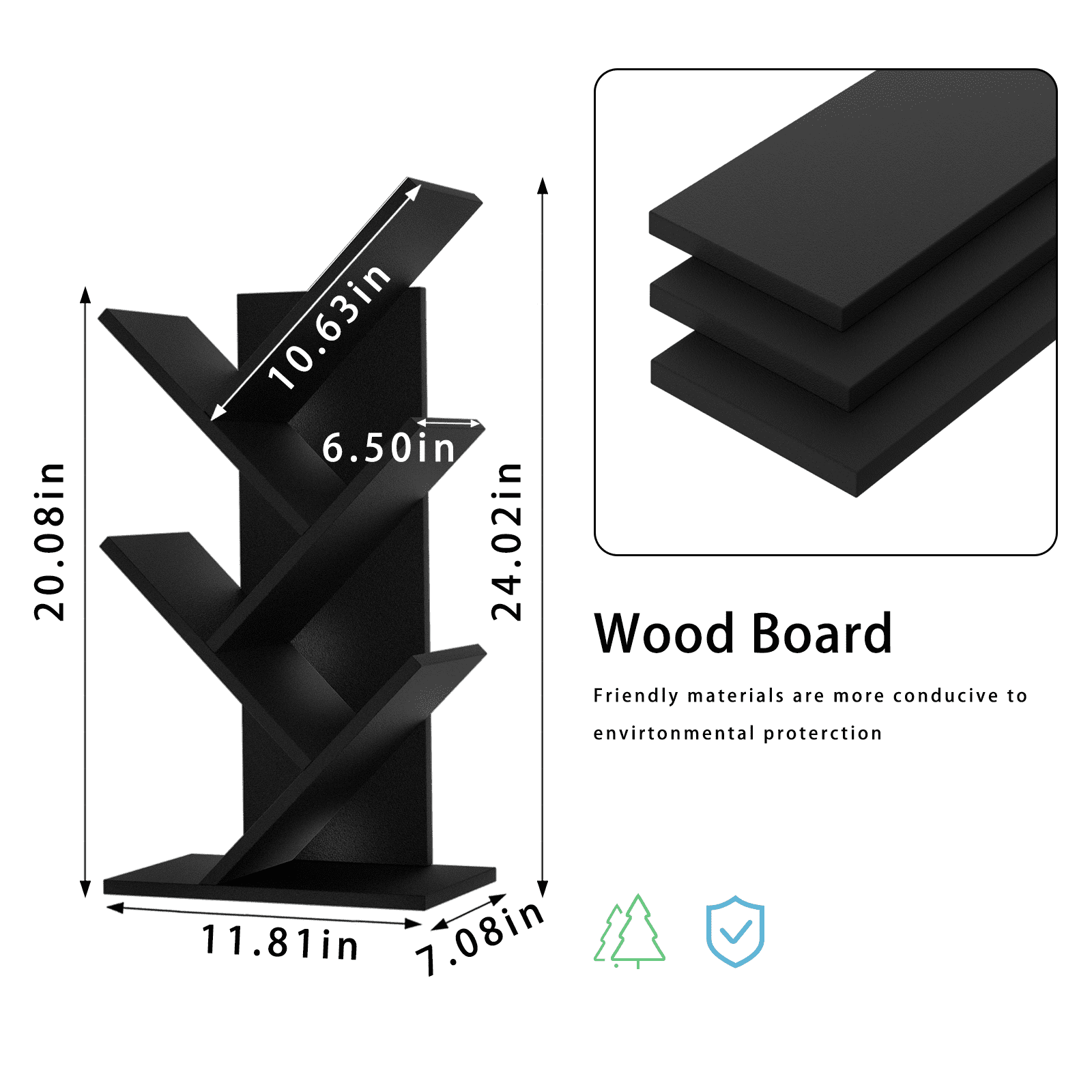 Modern Tree Bookshelf, 5-Tier LELELINKY Bookcase, Vertical Storage Shelf for Books & Décor, Space-Saving Design, Black