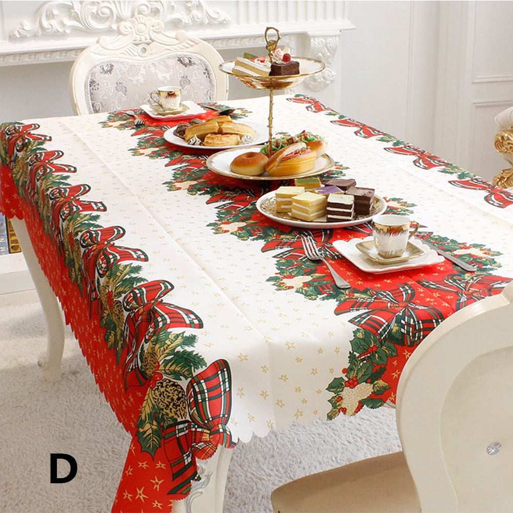 Christmas Tablecloth Table Cover Cloth Xmas Party Dining Room Kitchen Home Decor 