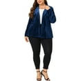 thumbnail image 2 of GRACE & GRANDEUR Women's Plus Size Peplum Blazer Long Sleeve Button Notched Lapel Velvet Jacket 1X Navy Blue, 2 of 7