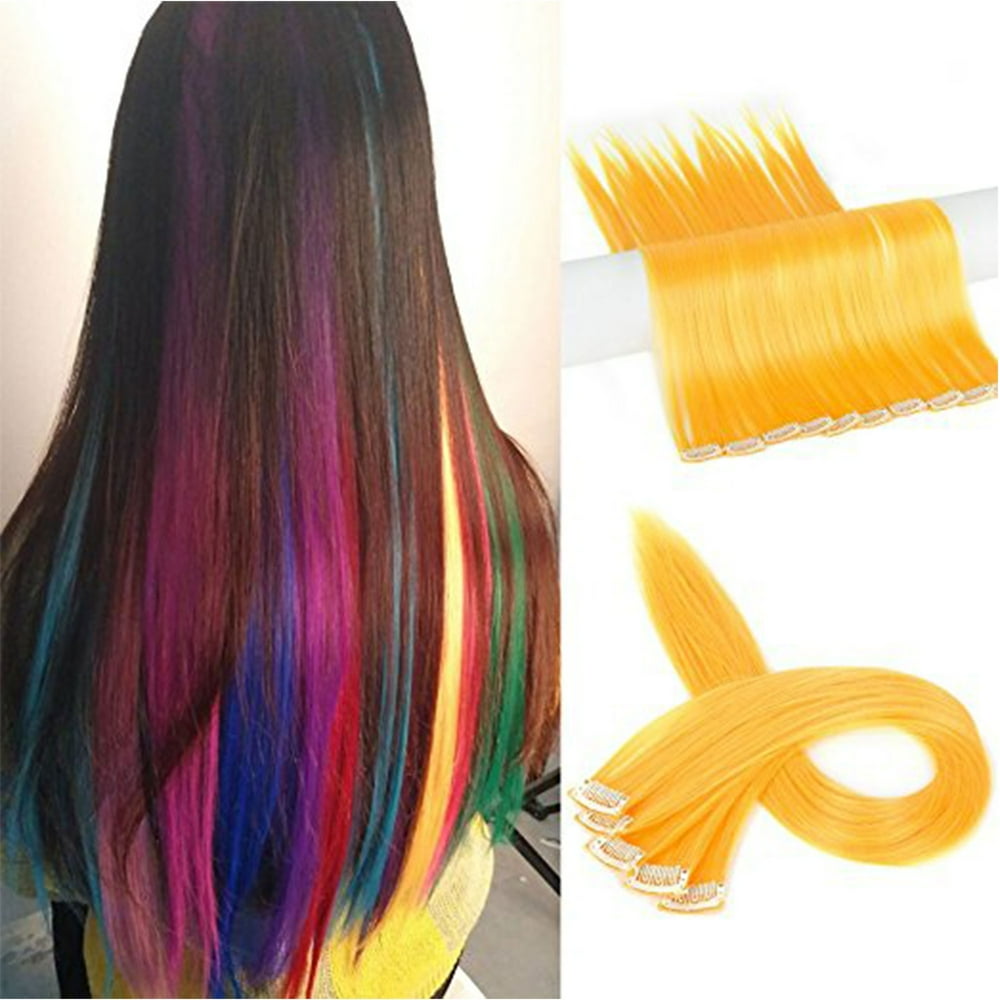 FLORATA 11PCS Straight Colored Clip in Hair Extensions Party Highlight
