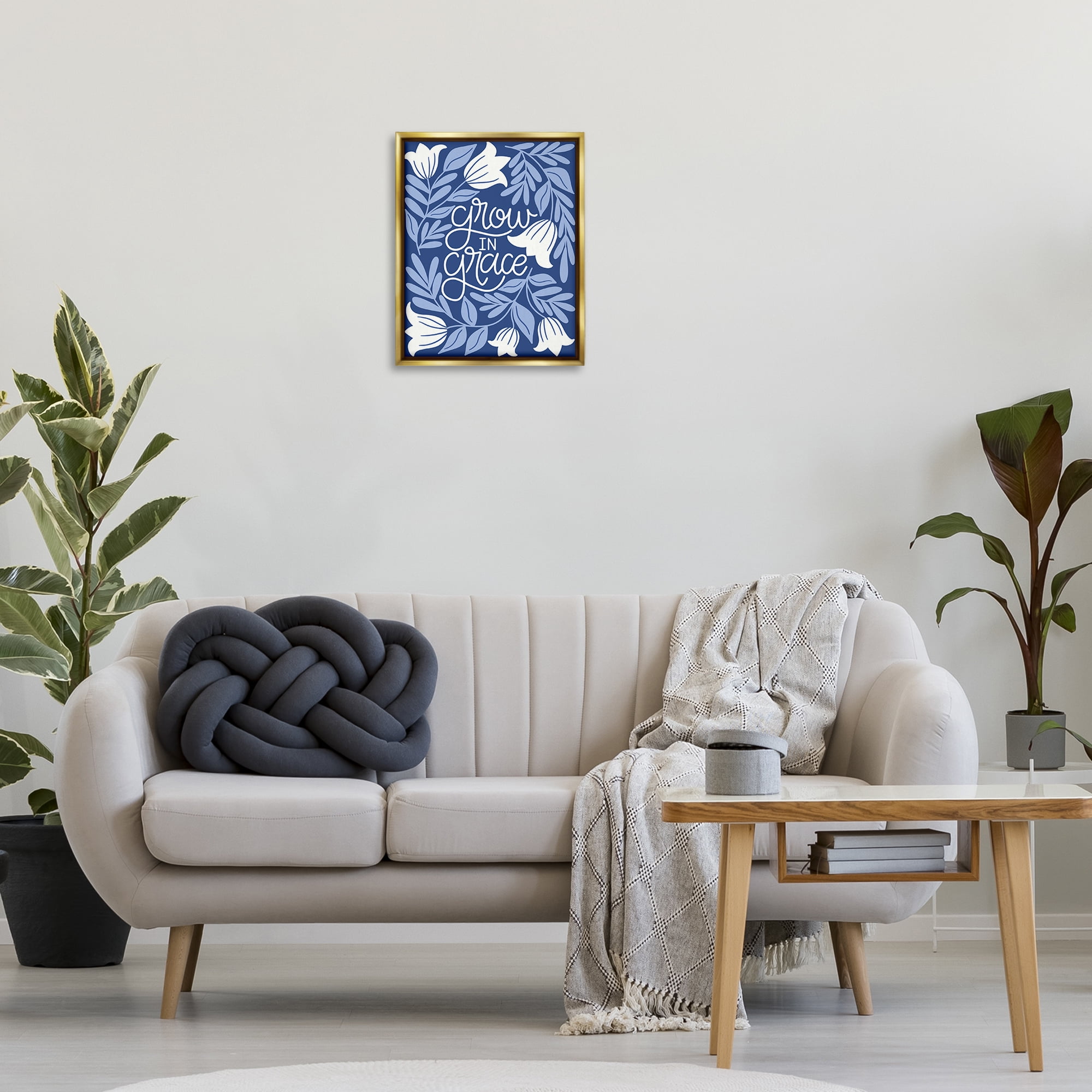 Stupell Industries Grow in Grace Florals Plants & Flowers Painting Gold Floater Framed Canvas Art Print Wall Art, 17 x 21