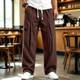 thumbnail image 5 of Lmueinov Men's Waffle Knit Wide Leg Sweatpants Elastic Waist With Drawstring Front Pleats With Deep Side Pockets For Fall And Winter Wear, S-3XL, 5 of 6