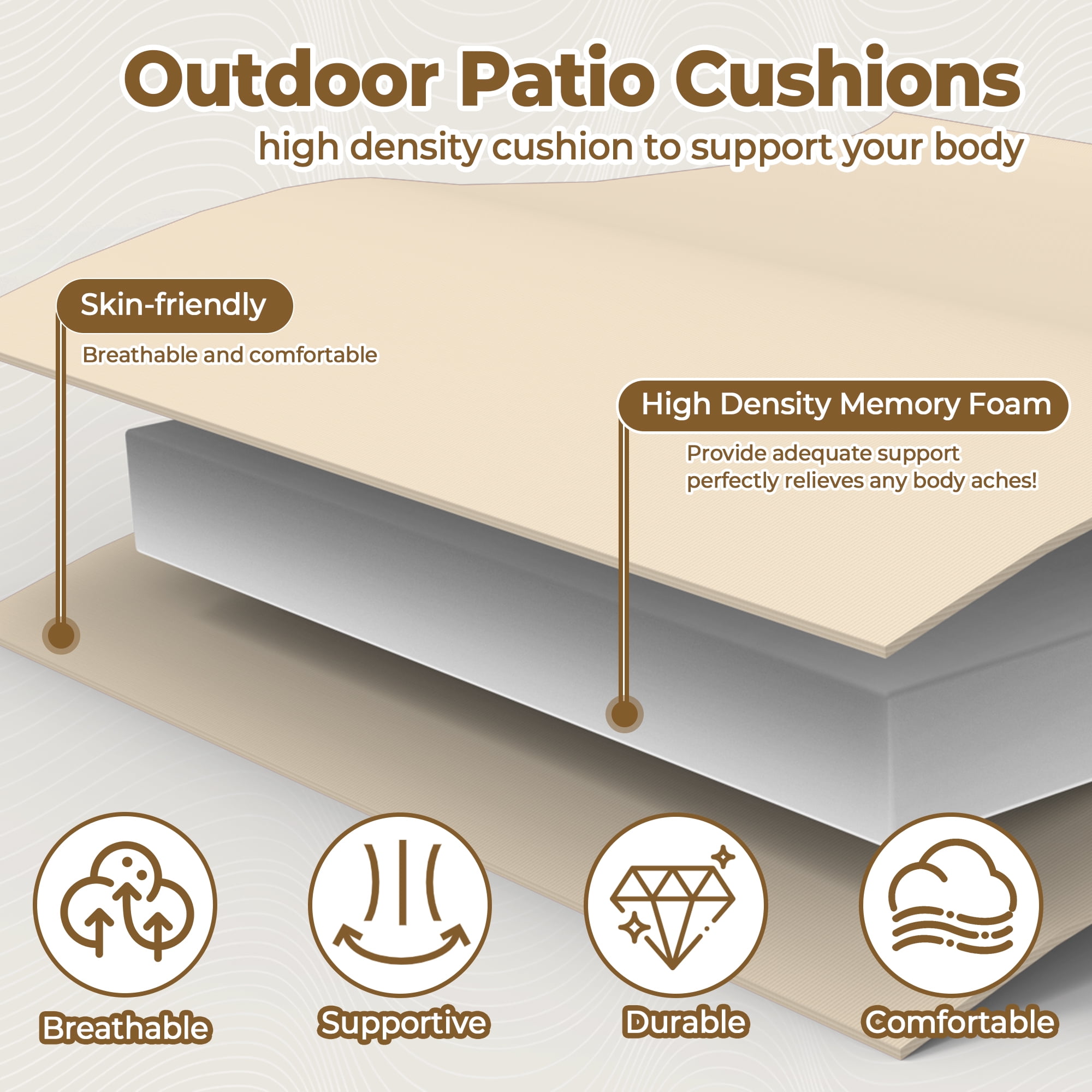 Unikome Outdoor Cushions Set of 4 Solid Water-resistant Outdoor Patio Seat Cushion 18.5-Inch x 16-Inch Square, Beige