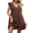 thumbnail image 2 of Mujeres Verano Casual Mini Vestido Bohemio Leopardo Imprimir V-Cuello 1/4 Manga Corta Vestido de Fiesta de Moda Nituyy Vestido bohemio con cuello en V y estampado de leopardo, 2 of 5
