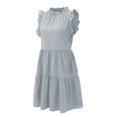 thumbnail image 5 of B91xZ Robe pour Femmes 2024 Grande Taille Col Montant à Nouer Sans Manches Taille Haute Ligne A à Volants Robe Décontractée, Gris P, 5 of 5
