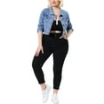 thumbnail image 2 of Unique Bargains Women's Plus Size Long Sleeve Jean Button Cropped Denim Jacket, 2 of 6