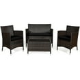 thumbnail image 2 of Gymax 4PCS Patio Rattan Conversation Furniture Set Outdoor w/ Black Cushion, 2 of 10