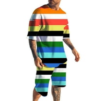 HBFAGFB Mens 2 Piece Outfits Summer Color Block Tops and Shorts Fashion Clothing Daily Wear Blue Size XL