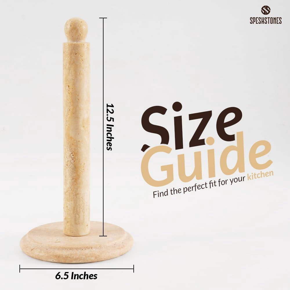 Radicaln Marble Paper Towel Holder 12.5 inch Travertine Paper Towels Organizer for Kitchen Countertop Storage, Stone Freestanding Toilet Paper Roll Stand for Bathroom Décor