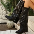 thumbnail image 2 of Aihuaihua Knee Higt Boots Women, Fold Over Boots for Women Wide Calf Knee High Foldover Boots Chunky Side Zipper Western Knee High Boots with Multiple Zippers Black Boots, 2 of 9