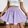 thumbnail image 5 of LOVZFMLL Women's Shorts Flowy Comfy Wide Leg Summer Casual Elastic High Waist Drawstring Palazzo Sweat Shorts with Pockets Purple M, 5 of 8