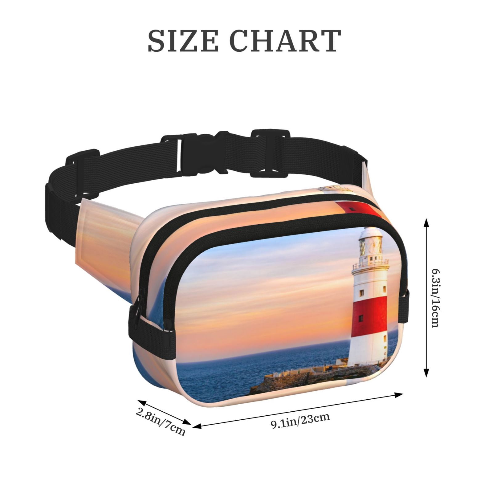 Picia Lighthous1 Print Square Double-Layer Waist Bag Mini Adjustable Waist Belt Bag Exercise Running Travel Hiking