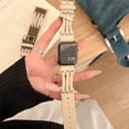 thumbnail image 3 of Leather Band Compatible with Apple Watch Band 42mm 44mm 45mm 49mm Ultra Women Men Dressy Breathable Rope Leather Strap for iWatch SE Series 9 8 7 6 5 4 3 2 1, White, 3 of 7