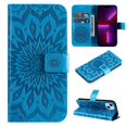 thumbnail image 1 of SaniMore for iPhone 14 Pro Case with Card Holder, Embossed Magnetic Wallet Soft TPU + PU Leather Cover with Practical Bracket + Detachable Hand Strap Shockproof Protective Shell, Blue, 1 of 7