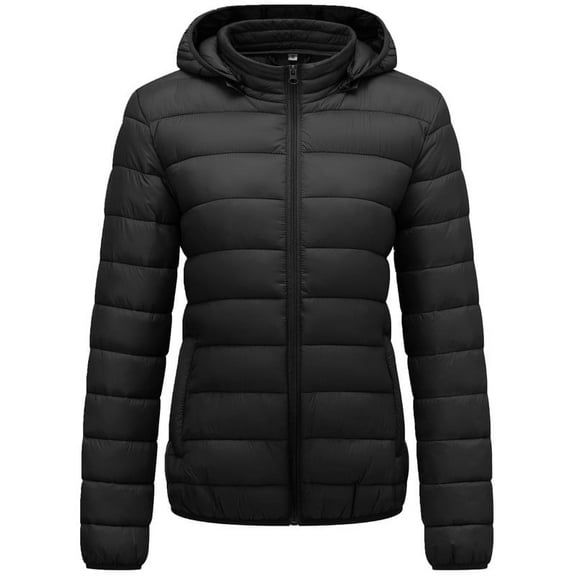 KVE Women's Hooded Packable Ultra Light Coat Warm Short Puffer Jacket Black S