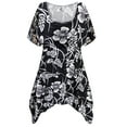 thumbnail image 1 of Plus size 3x Petite Womens Short Sleeve Casual Silver Magnolia Designer Print Babydoll Tops Rouched Peplum Eclectic T-Shirts, 1 of 4