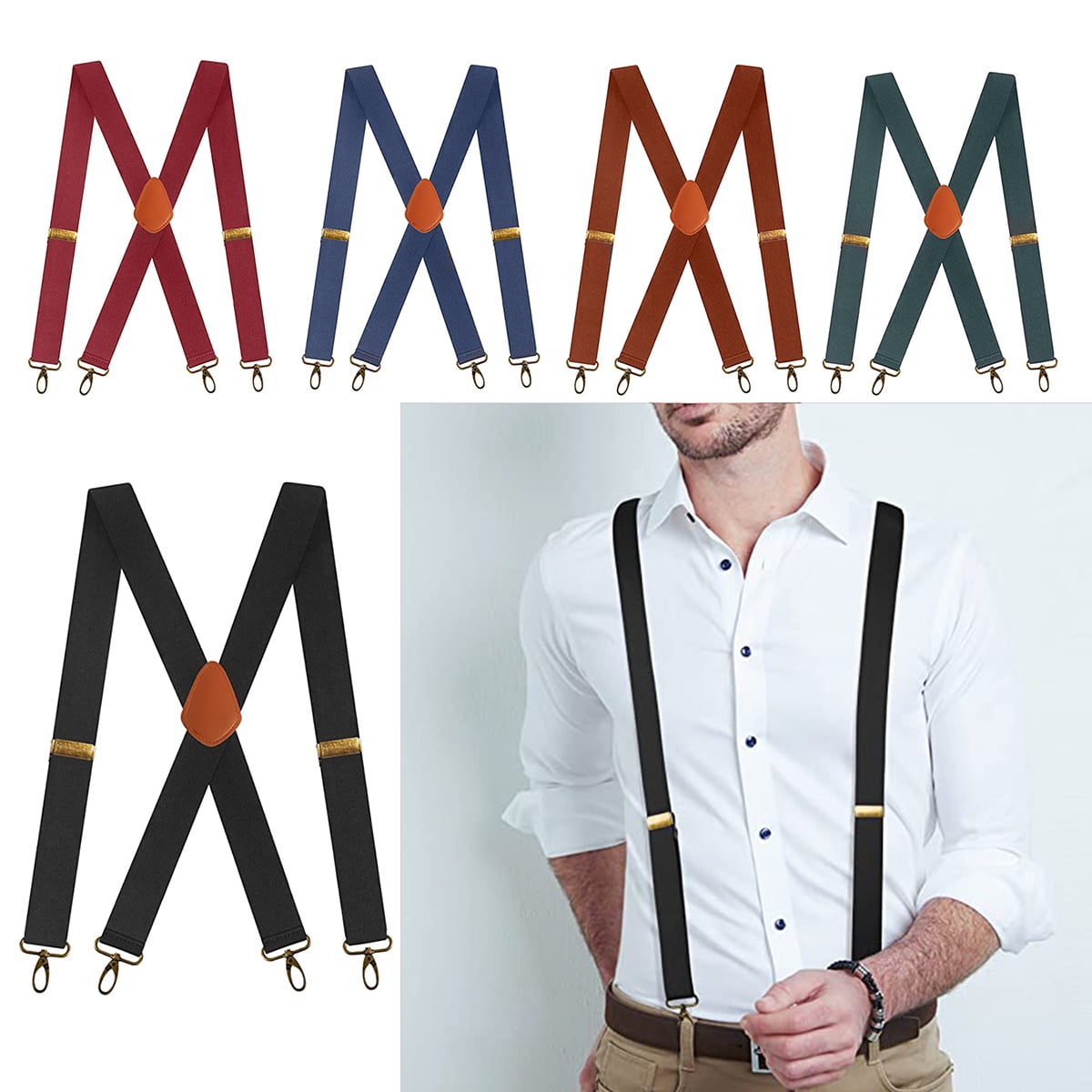 Men's Unisex Clip-on Braces Elastic Y-back Suspender "Yellow" Width 1 1/2 inch 