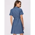 thumbnail image 4 of Vestido camisero de mezclilla de manga corta con botones y cinturón para mujer Azul XS, 4 of 5