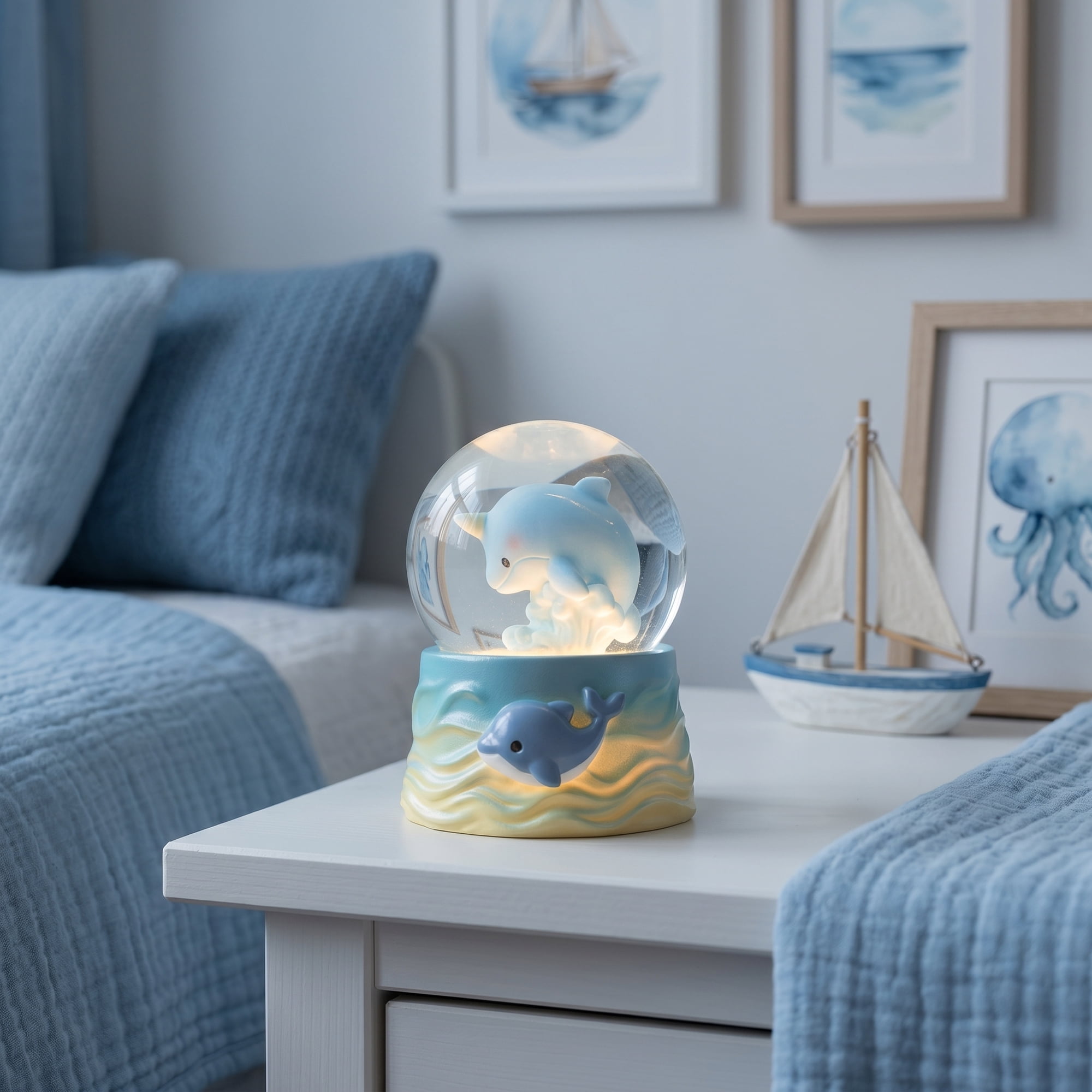 Unique Bargains Cartoon Light Up Crystal Ball Mini Resin Figurine Snow Globe Blue Style A