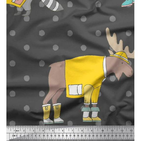 Soimoi Gray Heavy Satin Fabric Dot & Animals Kids Print Fabric by Yard 54 Inch Wide