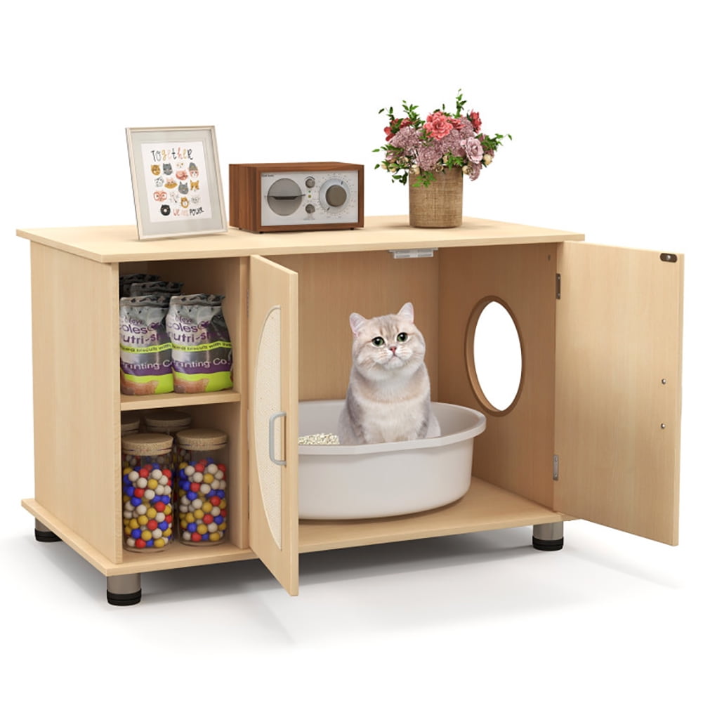 HomGarden Furniture Hideaway Large Cat Washroom Pet Litter Box Enclosure House w Scratch Pad Walmart