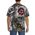 thumbnail image 5 of KLL Skulls Roses Print Men's Shirt Short Sleeve Button Down Summer Cuba Beach Shirts- Large, 5 of 7