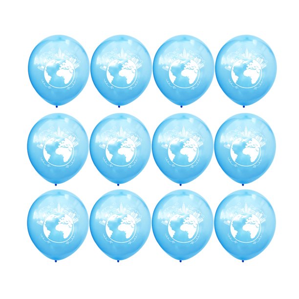 KAKOWELY 20 globos de látex delicados de 30 cm con diseño de mapa del mundo y planetas, para decoración creativa de cumpleaños y fiestas (azul cielo)