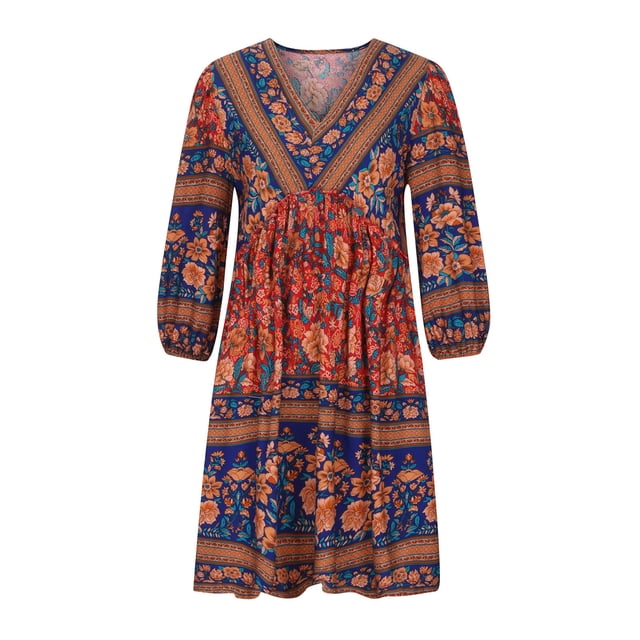 Mini vestido de manga corta con cuello en V y estampado floral casual de moda sexy para mujer Pompotops ghjkhdj17468