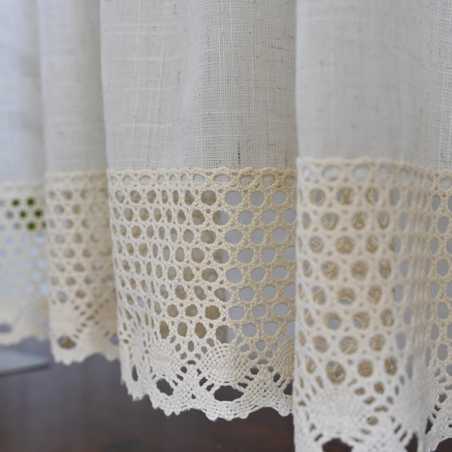 Rustic Linen Curtain Valance for Kitchen 20 Inches Long Lace Curtains for Small Window Farmhouse Short Curtains for Coffee Decor Rod Pocket Beige Curtain Tiers for Bathroom