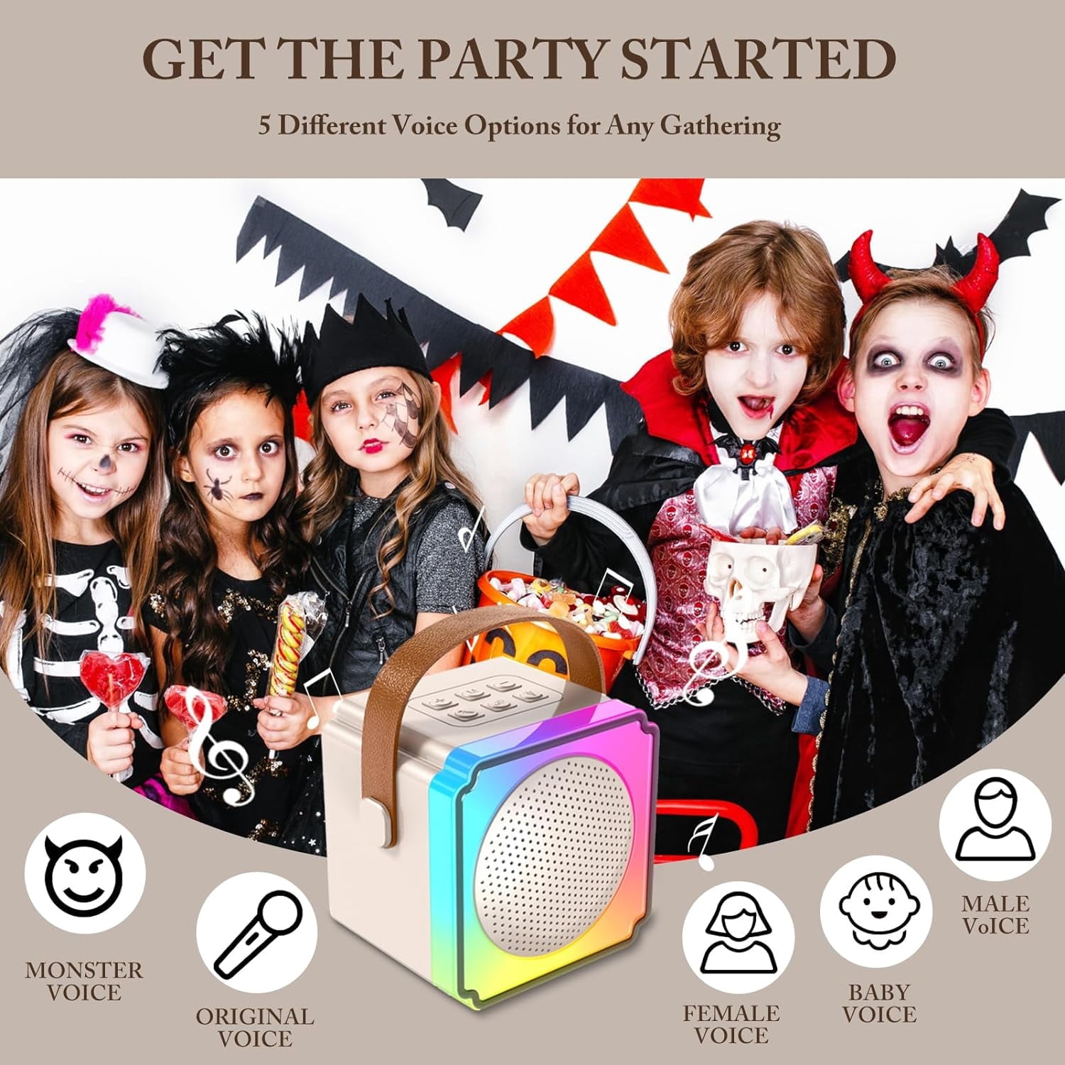 Best Mini Karaoke Machine with 2 Wireless Microphones, Portable Karaoke Machine, Voice Changing Effects, Bluetooth Speaker for Kids Adults, Birthday Gifts for Girls Boys (Beige)