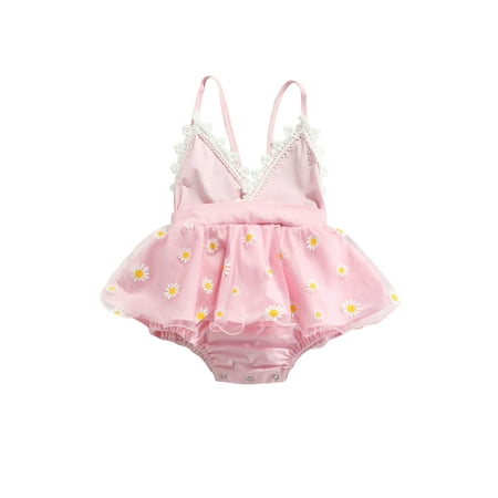 

Infant Baby Girls Romper Daisy Print Tulle Sleeveless Backless V-Neck Jumpsuit