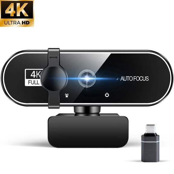 RONY 4K Webcam with 2 Microphones for Laptop, Autofocus Webcam with Noise-Cancelling, Conference Streaming, Black
