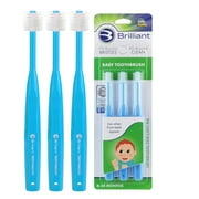 Brilliant Infant Baby Toothbrush - Ages 4-24 Months, Round Head, Soft Bristles, Blue, 3 Pack