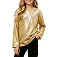 thumbnail image 4 of asjyhkr Toddler Kids Long Sleeve Shirts Sparkly Metallic Casual Holiday Crewneck Youth Lightweight Comfy Party Pullover(3-4 Years,Gold), 4 of 5