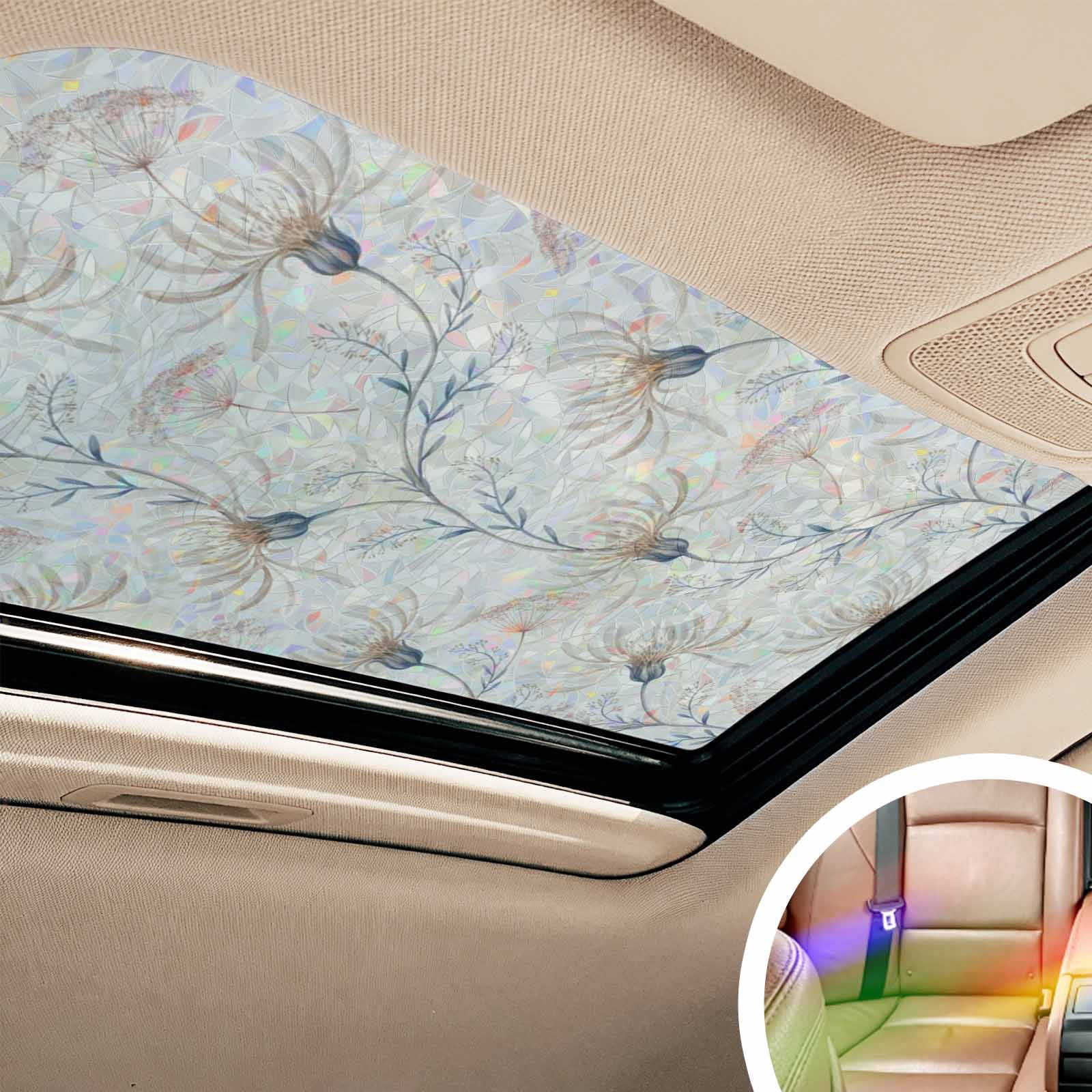 Beige Flowers Window Privacy Film Stain Glass,Reusable Decorative Rainbow Window Film,Watercolor Farmhouse Botanical Floral Static Cling Sun Blocking Stickers Decals Covers 23.6" x 78.7" (2pcs)