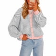 thumbnail image 2 of Womens Striped Cardigan Sweaters Long Sleeve Button Up Knit Tops Fall Winter Oversized Color Block Loose Open Front Casual Cardigan XL, 2 of 7