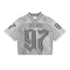 thumbnail image 1 of Camiseta de manga corta con raglán y empalme de letras de la calle Y2K Harajuku, uniforme de baloncesto deportivo de malla con grafiti y estilo gótico de verano, 1 of 2