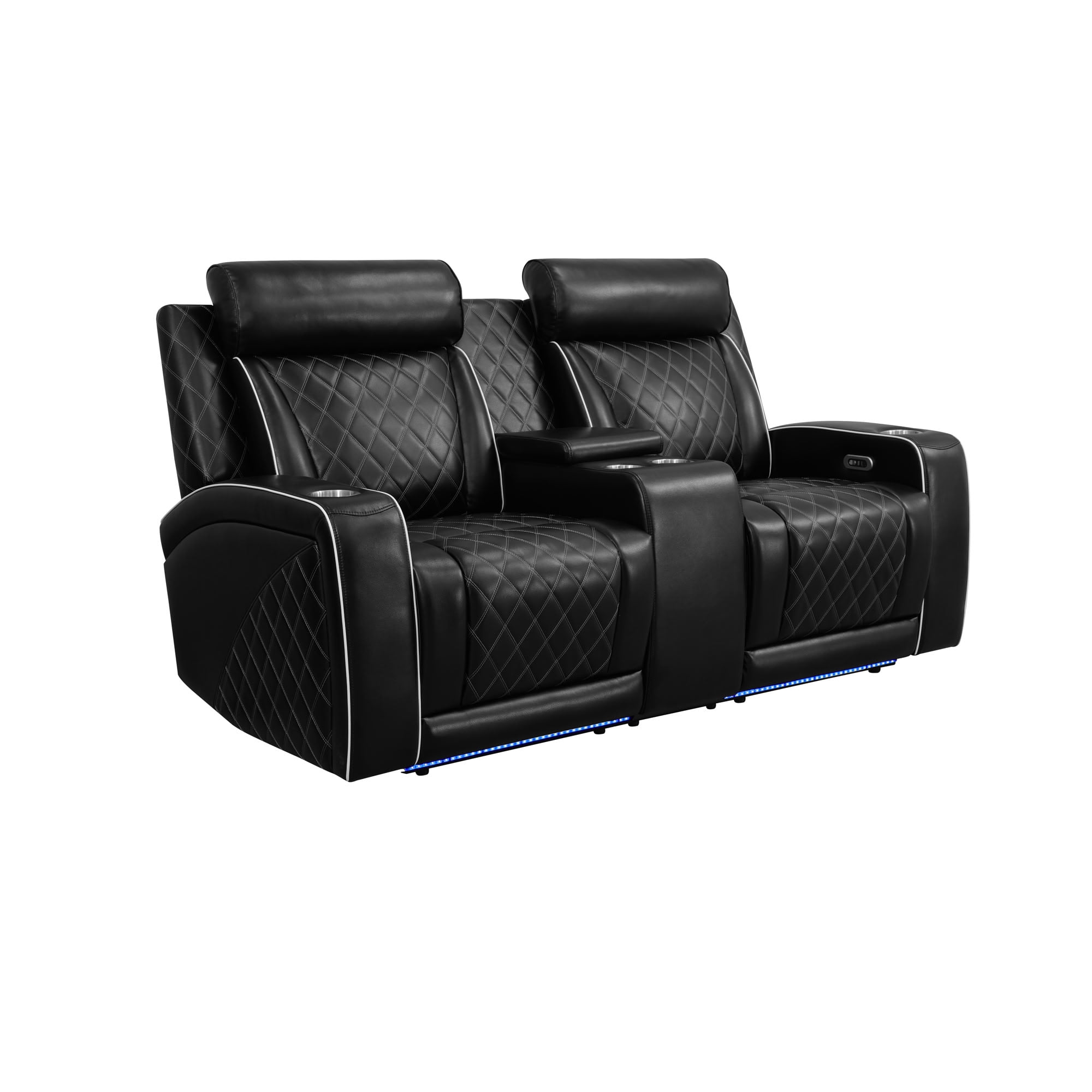 MAYEERTY Recliner Loveseat, 2-Seater Leather Recliner with LED Lights, USB Charger, Cup Holders & Storage, for Living Room, Family Use